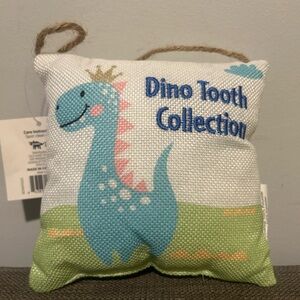 Dino Tooth “Tooth Fairy” Pillow with Blue and Green Accents